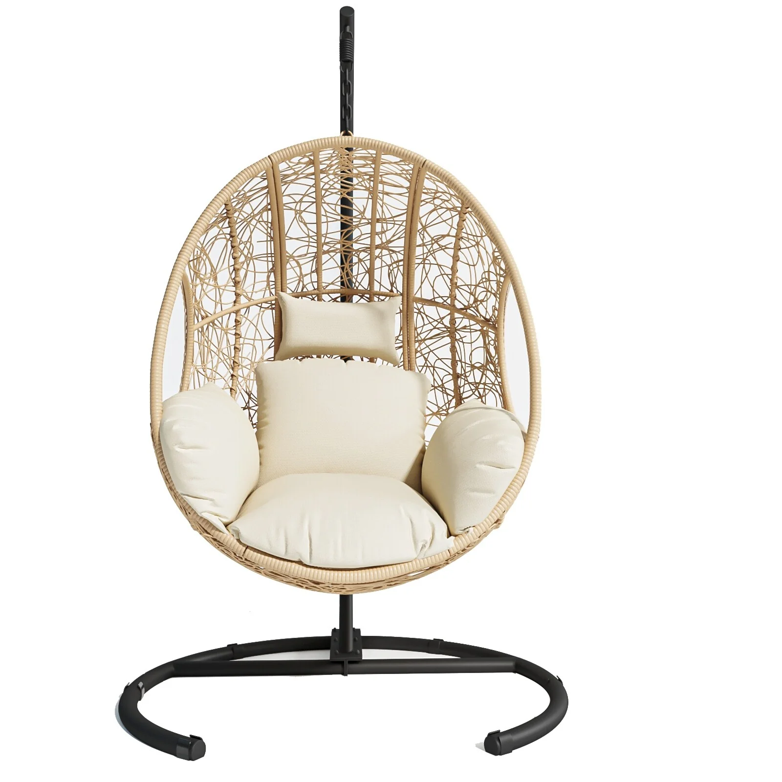 PE Wicker Swing Egg Chair with Puffy Cushion