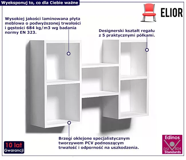 Biały minimalistyczny regał wiszący z półkami - Sareno