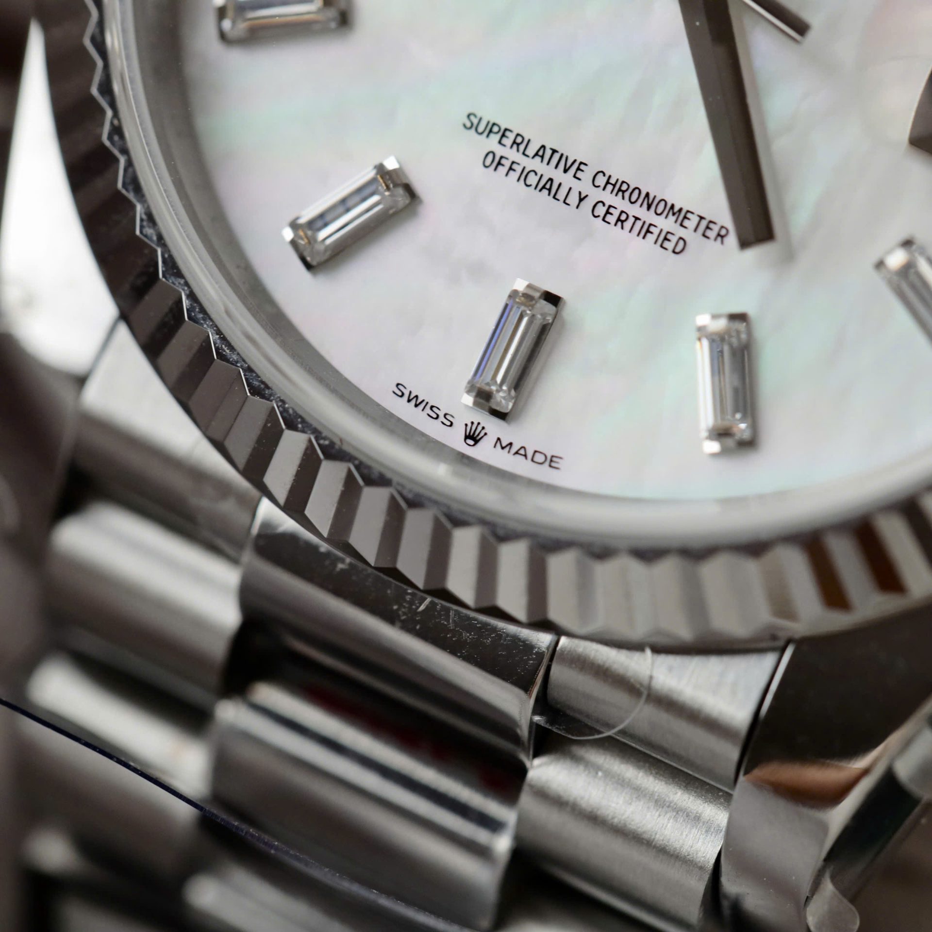 Rolex Day-Date 904L Steel MOP Dial CZ Diamonds 36mm Super Clone