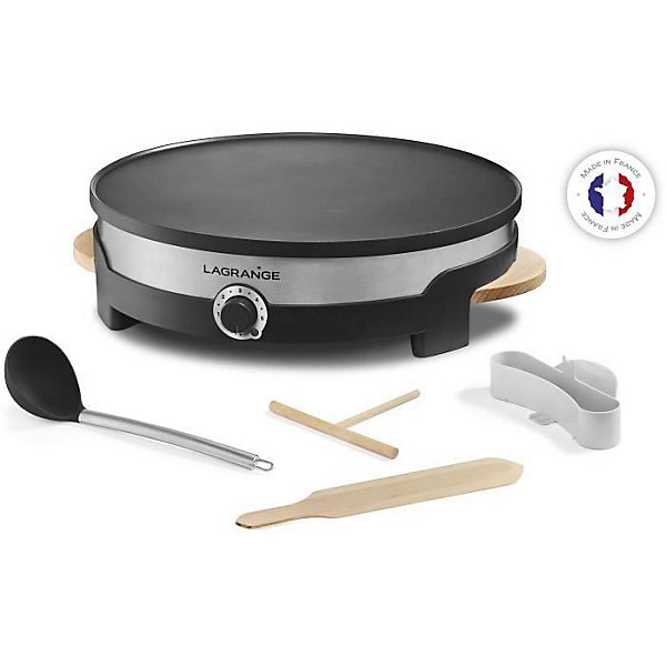 LAGRANGE Crépière Tradi' - 1500W - Plaque de 35cm - 1 grande louche, 1 répartiteur, 1 grande spatule et un rince répartiteur