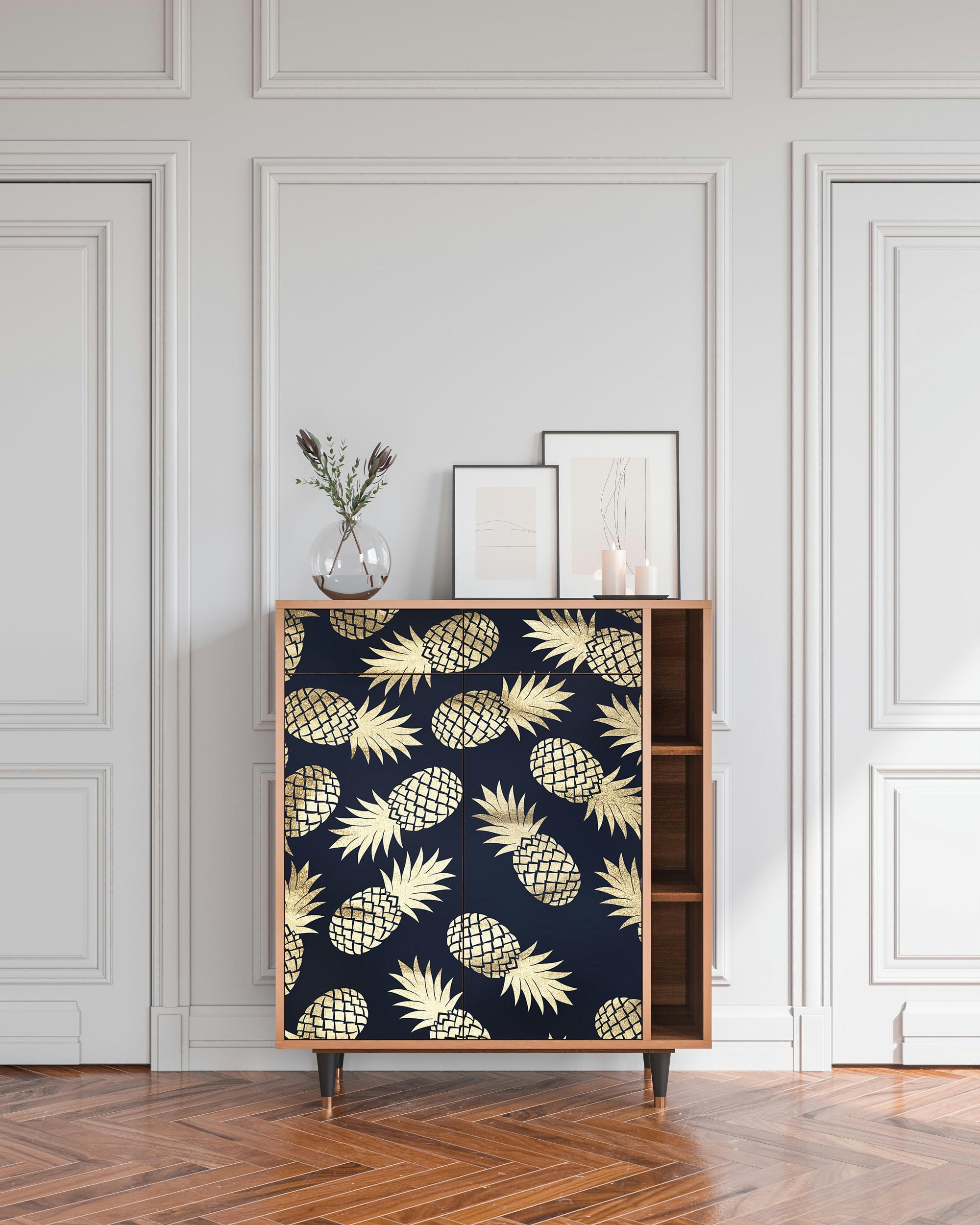 SUNNY PINEAPLE - Buffet  bleu et jaune 2 tiroirs et 2 portes L 94 cm