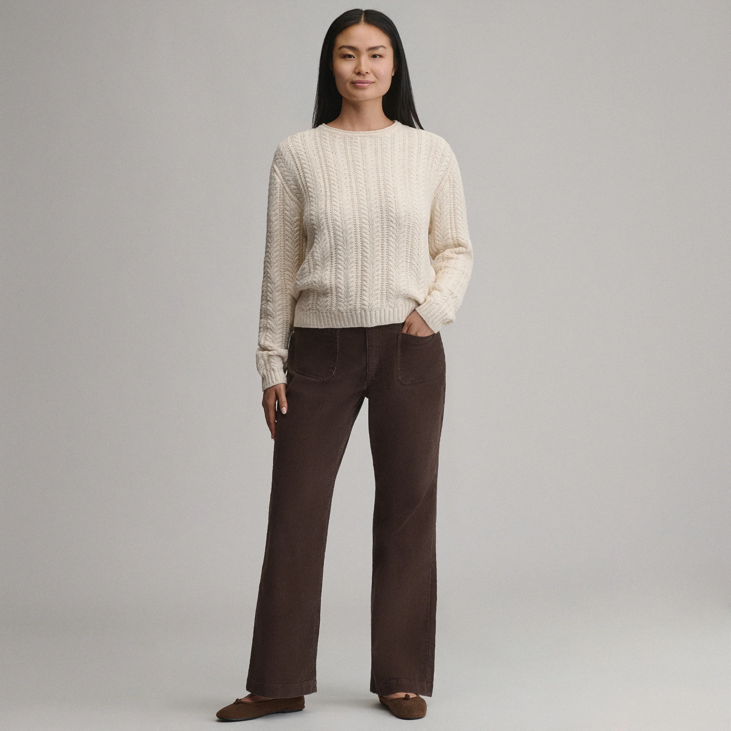 Women's Cotton Cable Crew Sweater