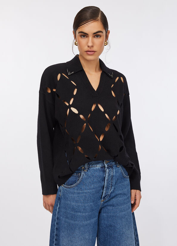 Maglia 100% lana con ricami gioiello