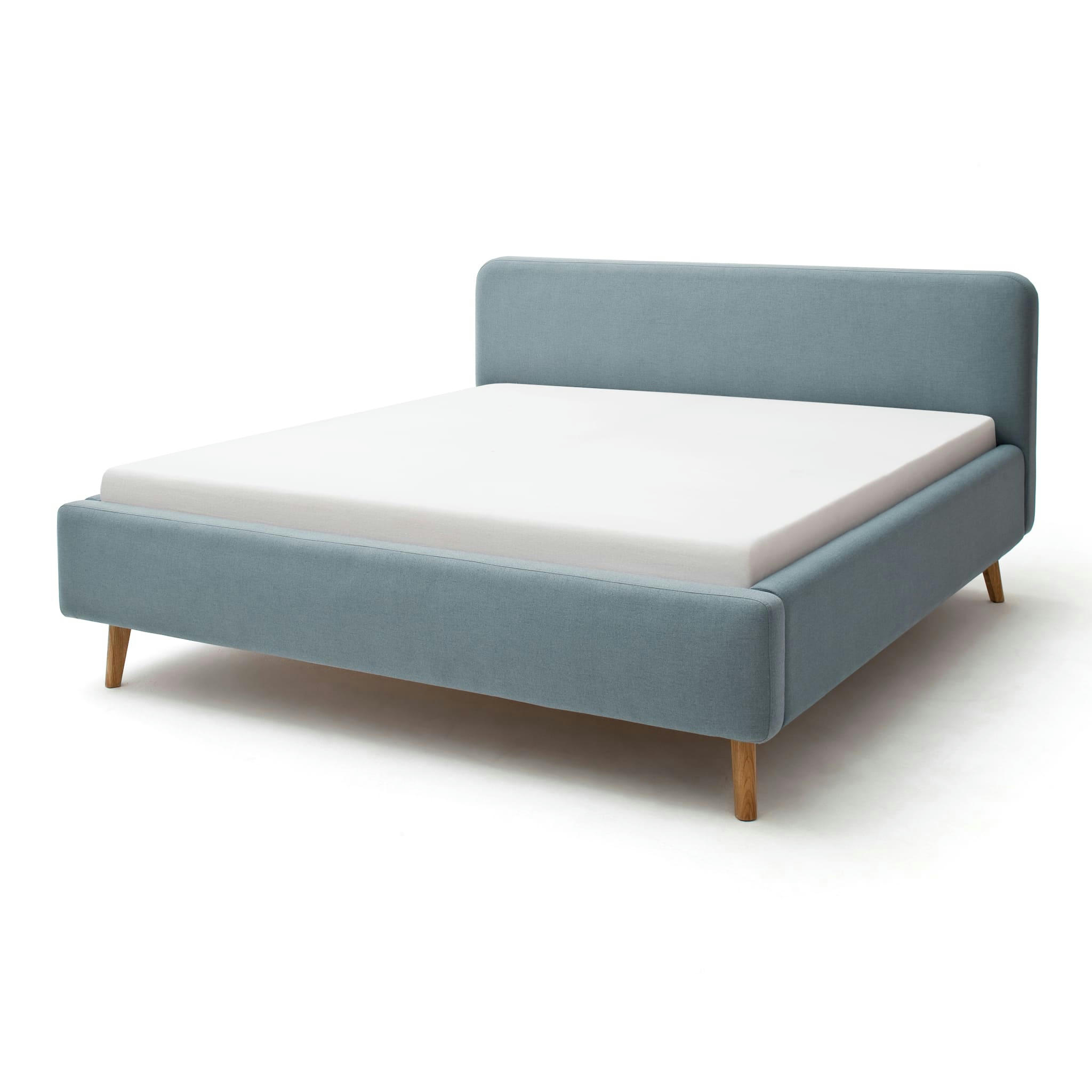 - Lit scandinave capitonné en tissu bleu clair 160x200
