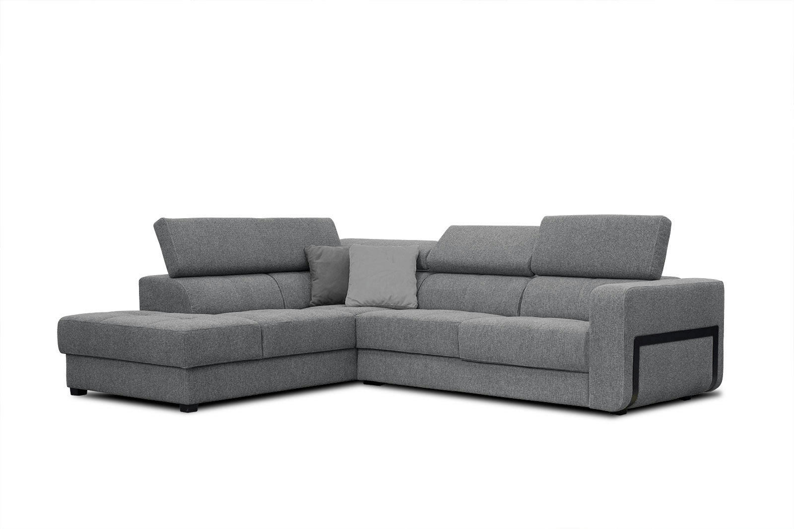 BERGO - Canapé d'angle gauche 5 places en tissu gris avec coussins déco