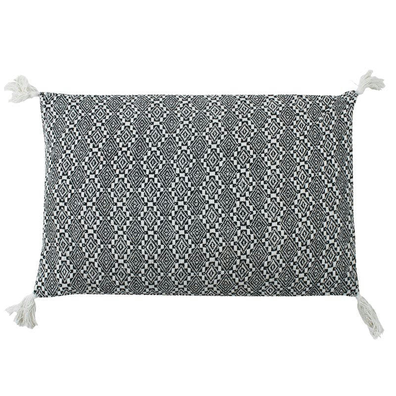 ESCAPADE - Coussin ethnique motif ethno blanc et gris 60x40