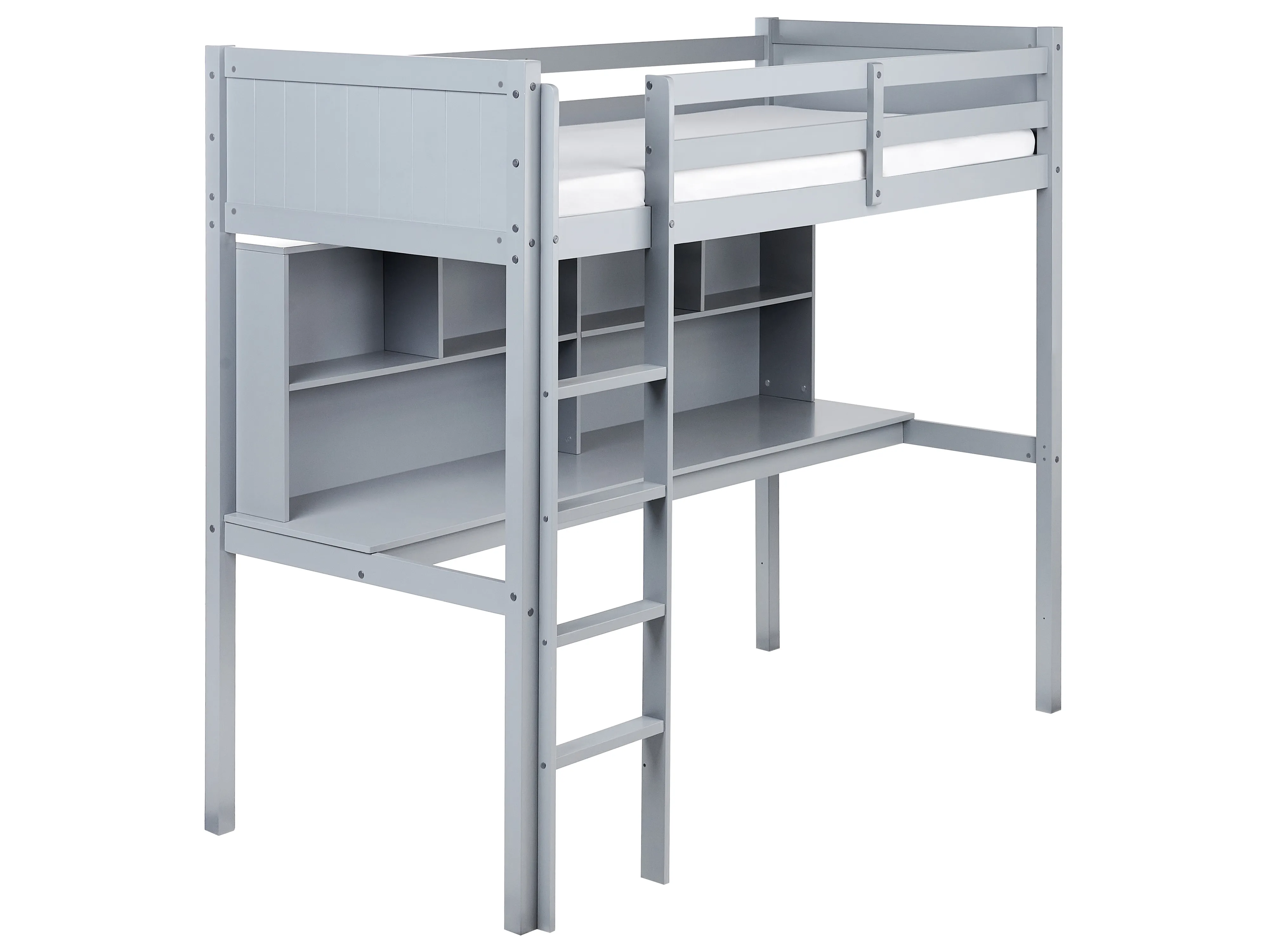 High Sleeper Bed with Desk Pine Wood FOUCAMONT 90 x 200 cm (EU Single) Grey