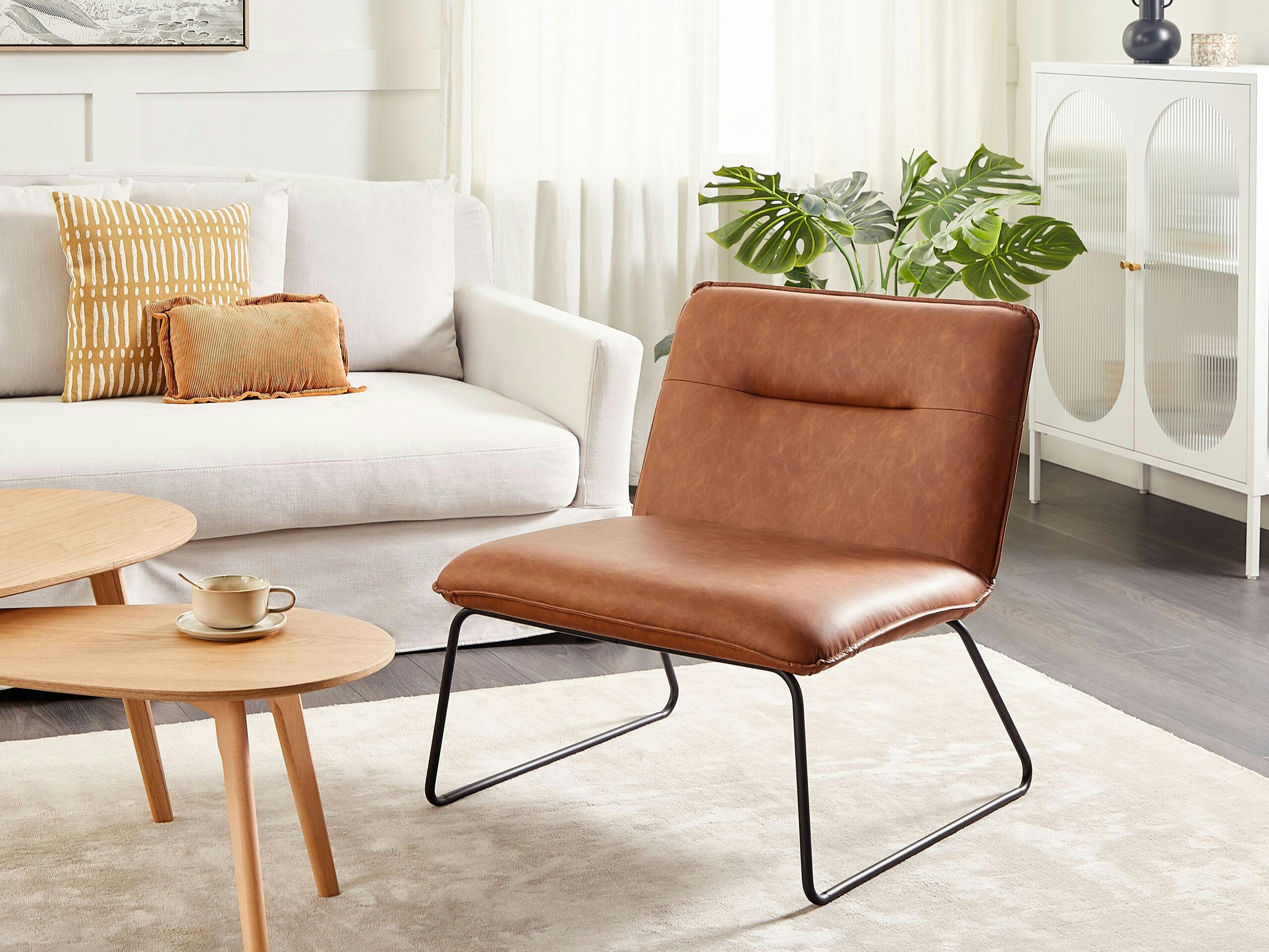 COTULLA - Fauteuil en cuir PU brun