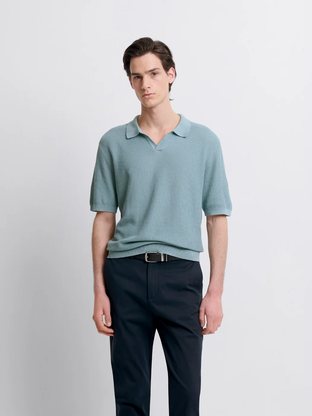 Polo maille col ouvert en coton bio