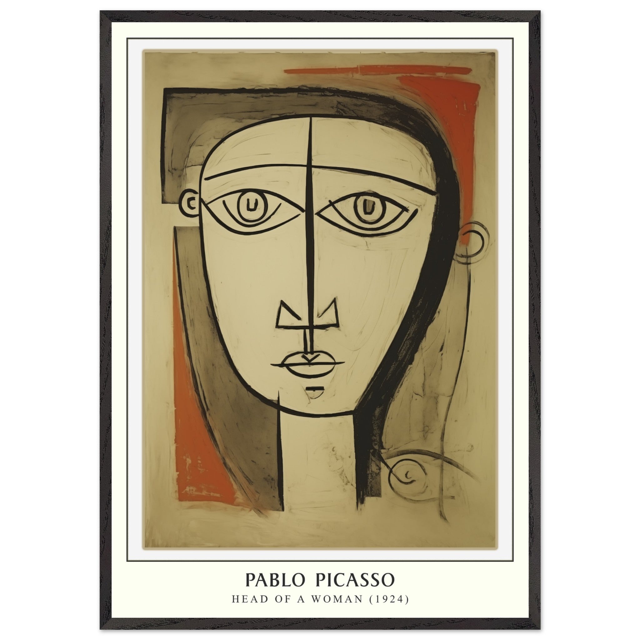 Artfulprints Poster met Lijst Pablo Picasso - Head of a woman  - 70x100 cm - Bruin