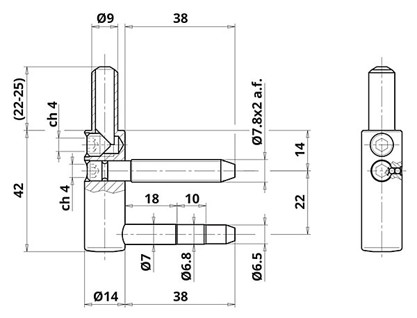 Cote mâle de fiche réglable 4 broches 495 14mm - OTLAV - CG495140H502