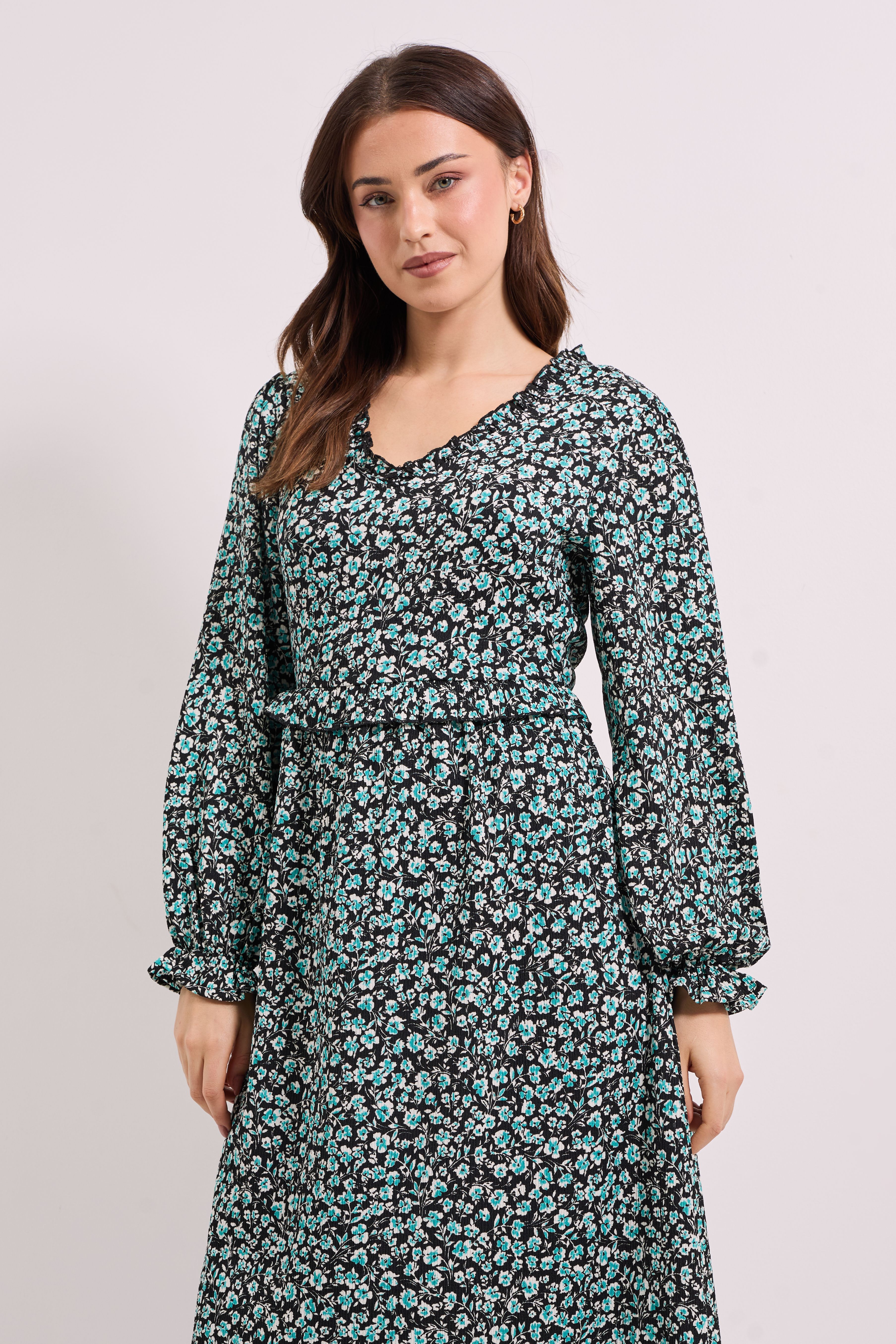 Dorothy Perkins Frill Neck Blouson Sleeve Midi Dress