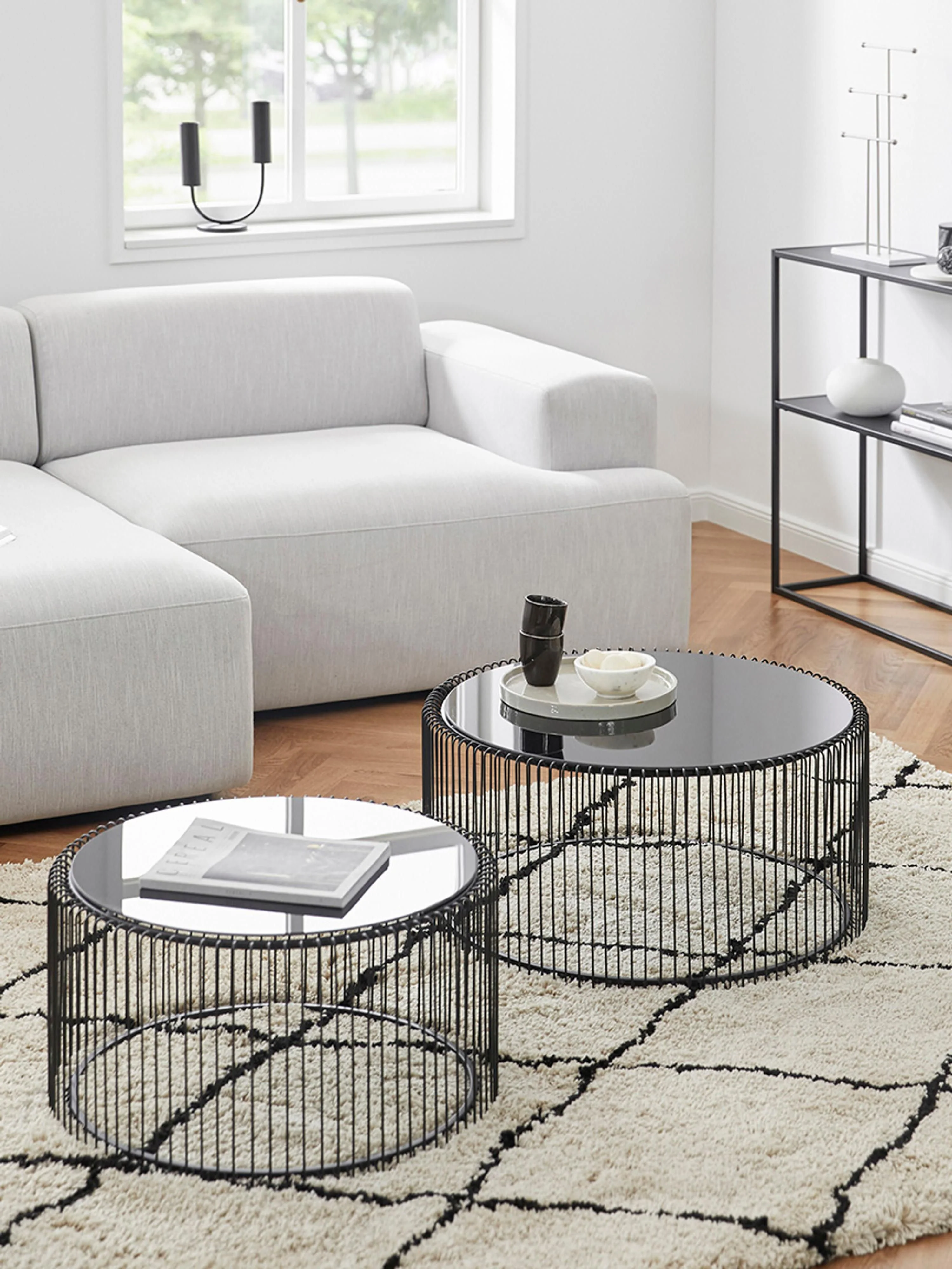 Couchtische Wire mit Glasplatten, 2er-Set