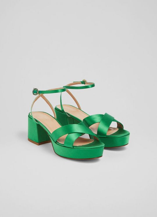 Amie Green Satin Platform Sandals