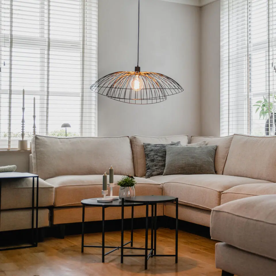 Qazqa hanglamp pua zwart e27