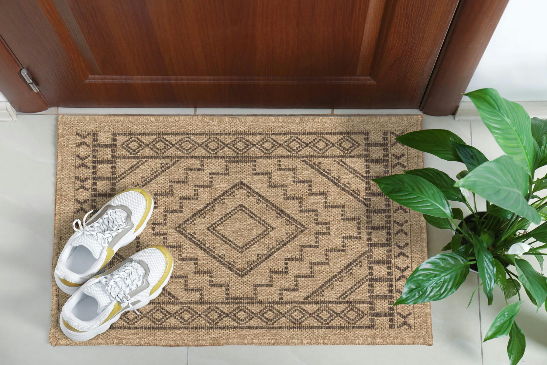 NATURE - Tapis intérieur et extérieur aspect jute motif géométrique 50x80