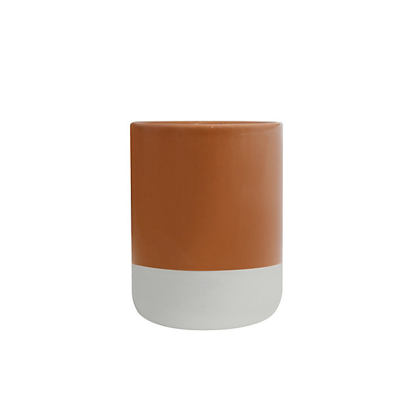 Gobelet salle de bains terracotta et blanc en céramique Ø7,8 x H.10,2 cm, GoodHome Koros