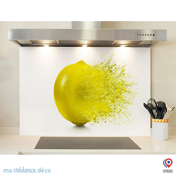 Crédence cuisine fond de hotte Splash citrons 2 - Verre trempé - L 90 cm x H 50 cm - MaCrédenceDéco