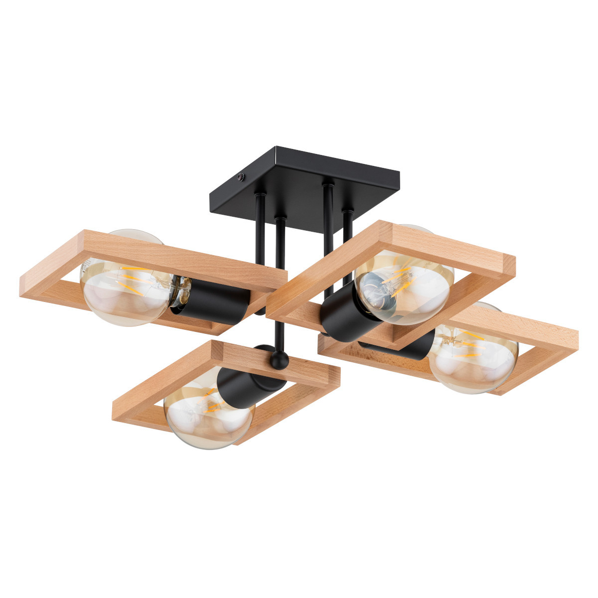 Lampa sufitowa jasne drewno-czarna REZON 4xE27x15W wym: 21x56x56 cm Alfa
