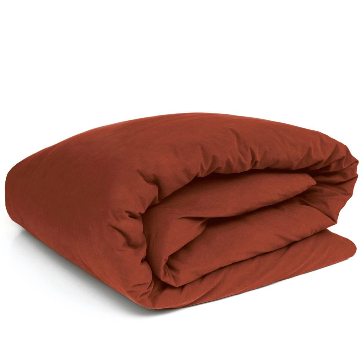 NINON - Drap housse en percale lavée terracotta - 140 x 200 cm