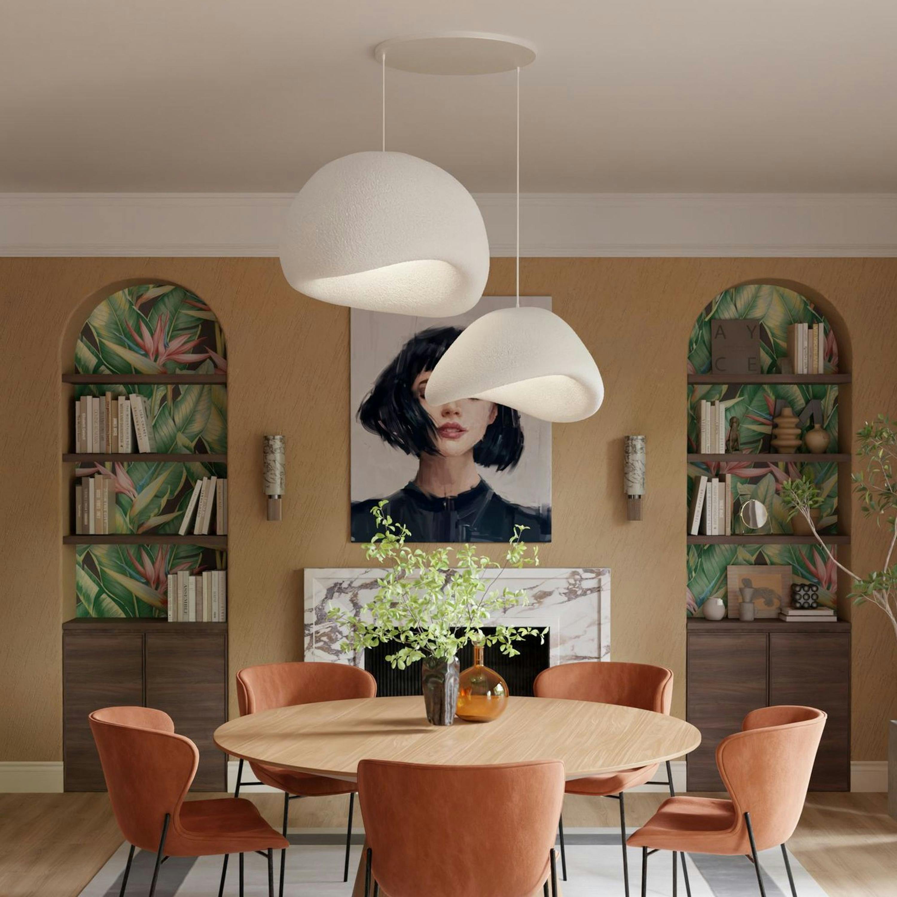 Suspension moderne blanche 2 abat-jour design 80 cm NOXIS