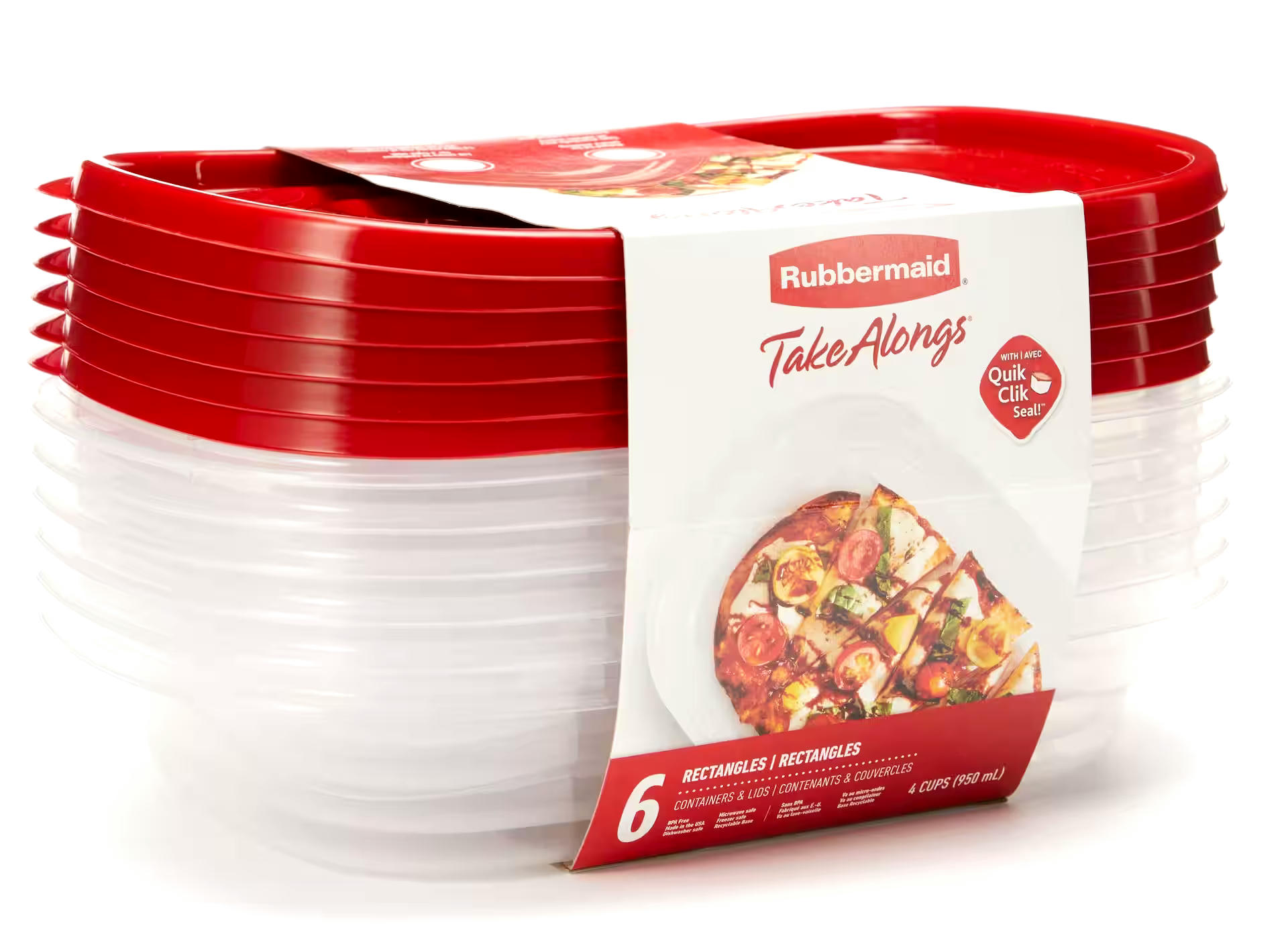 Rubbermaid Take Alongs Rectangle Plastic Food Storage Container, 950 mL (4 Cup), 6 Pack