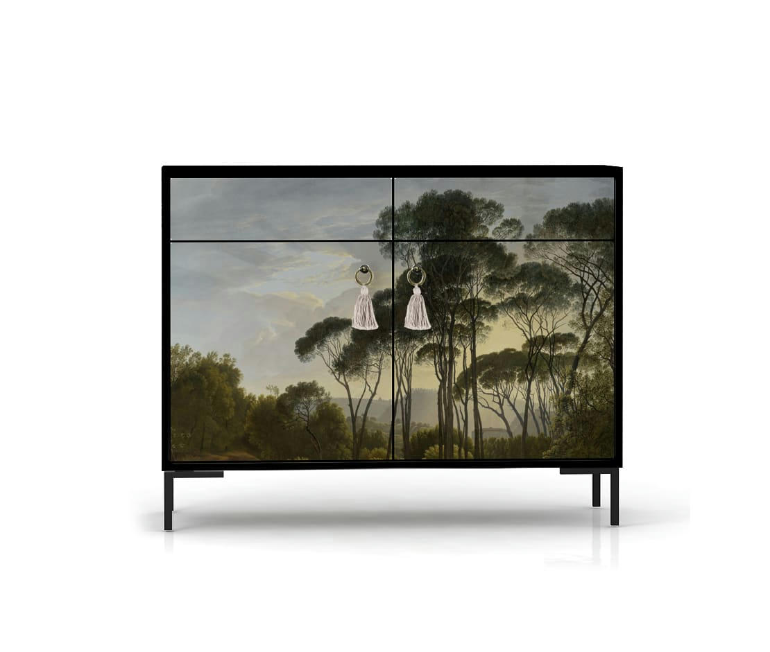 HENDRICK - Buffet en MDF 2 portes 2 tiroirs imprimé forêt