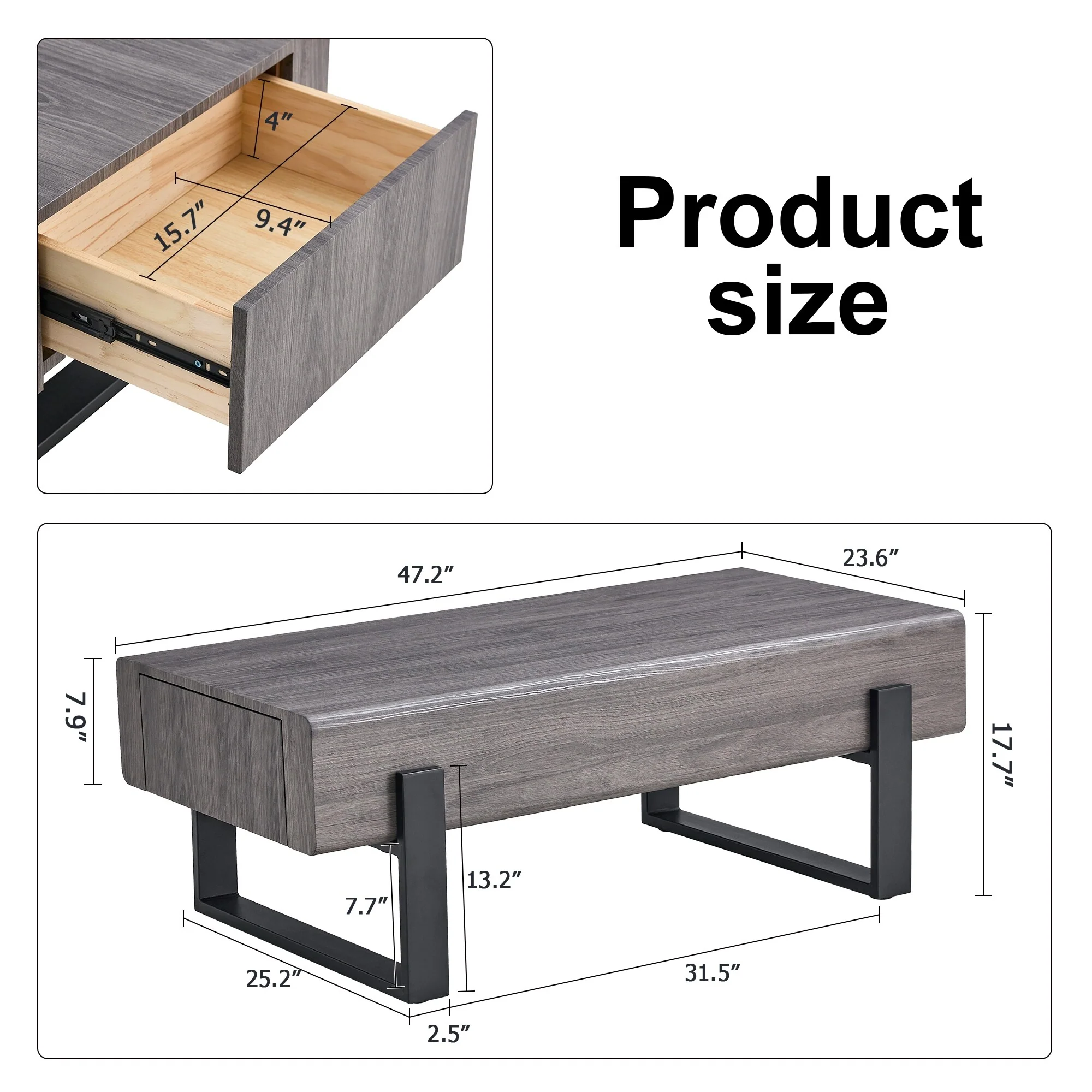 Coffee Table Made Of Mdf Material. Equipped With Drawers Made Of Solid Wood Material. Metal Table Legs