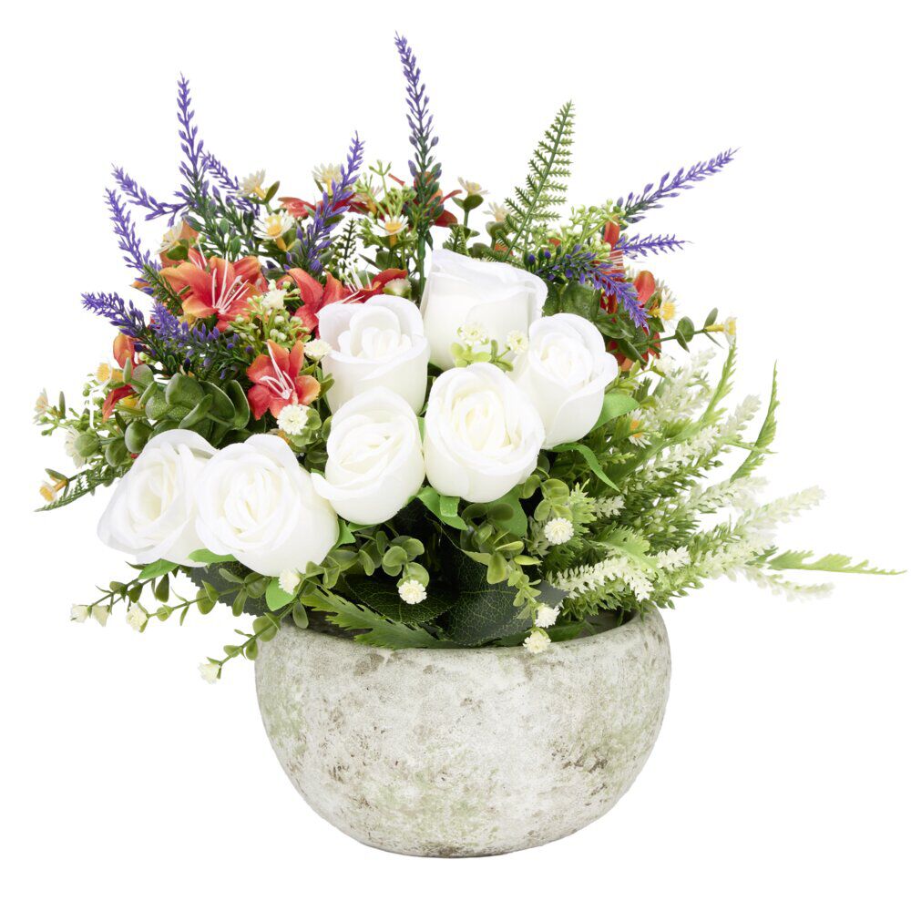 Vasque ciment roses bruyère et gypsophile Ø33xH32cm (4 modèles)