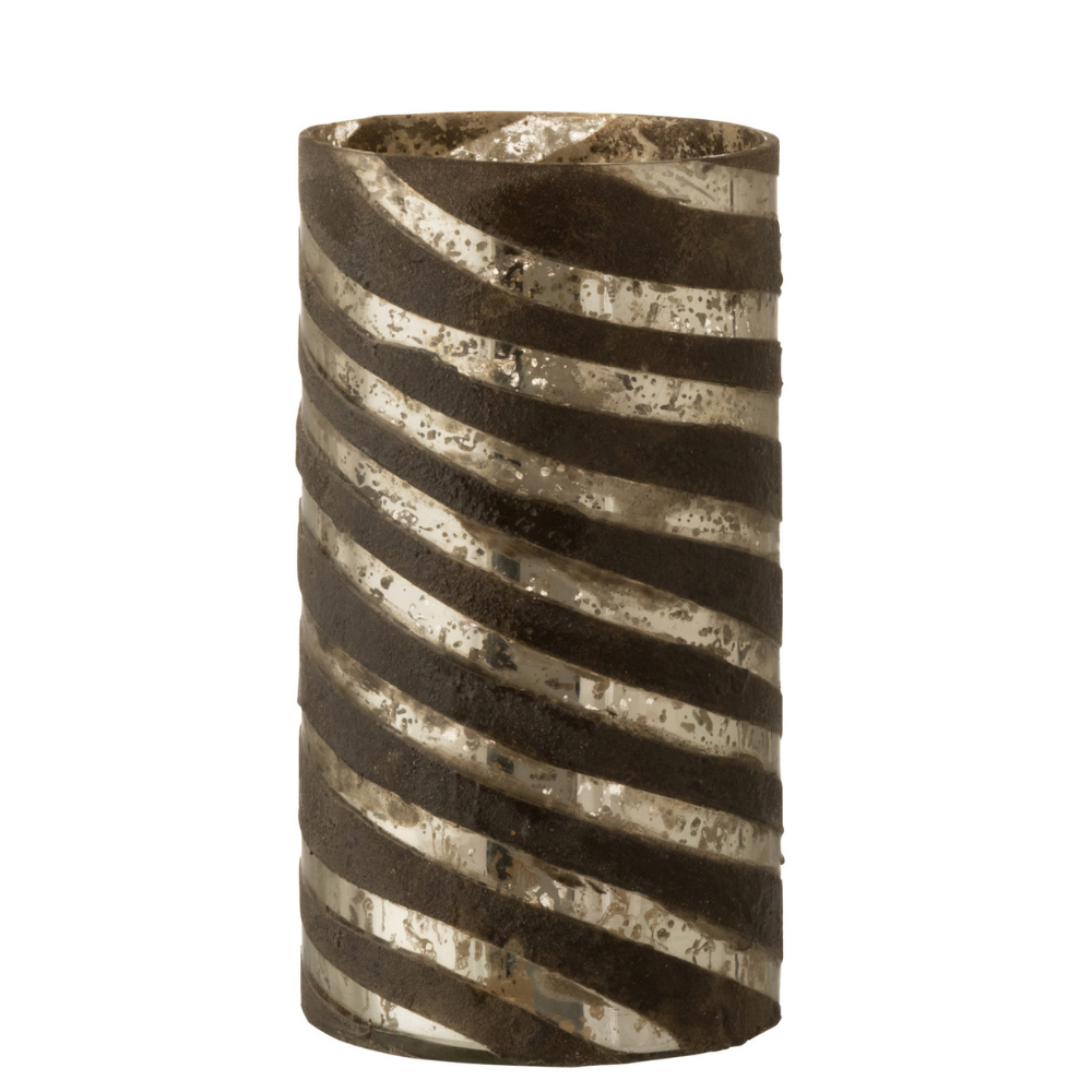 J-Line vaas Strepen Rond - glas - zilver - small - 28 cm hoog