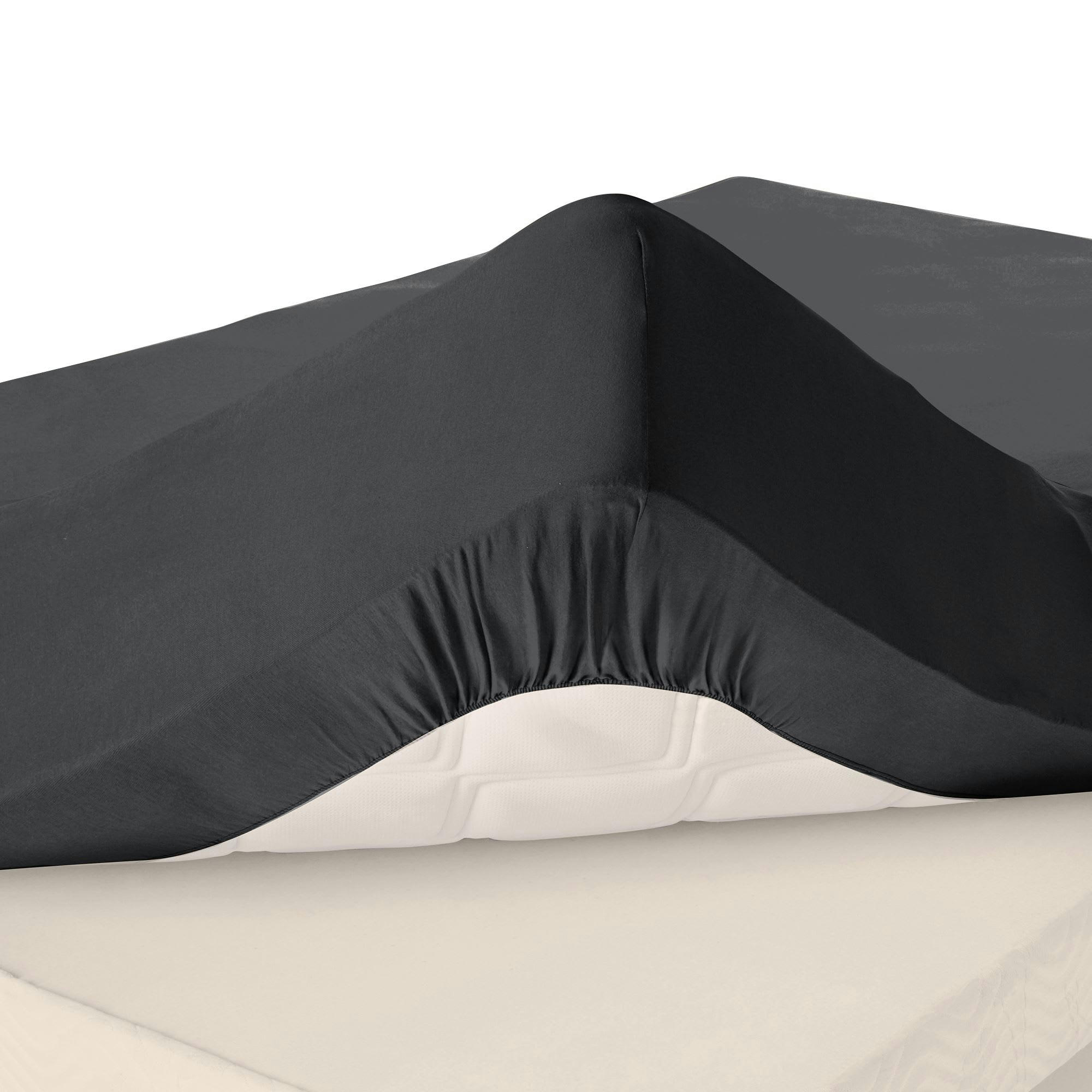 FLANELLE - Drap-housse grand bonnet 90x190x32 gris anthracite en coton