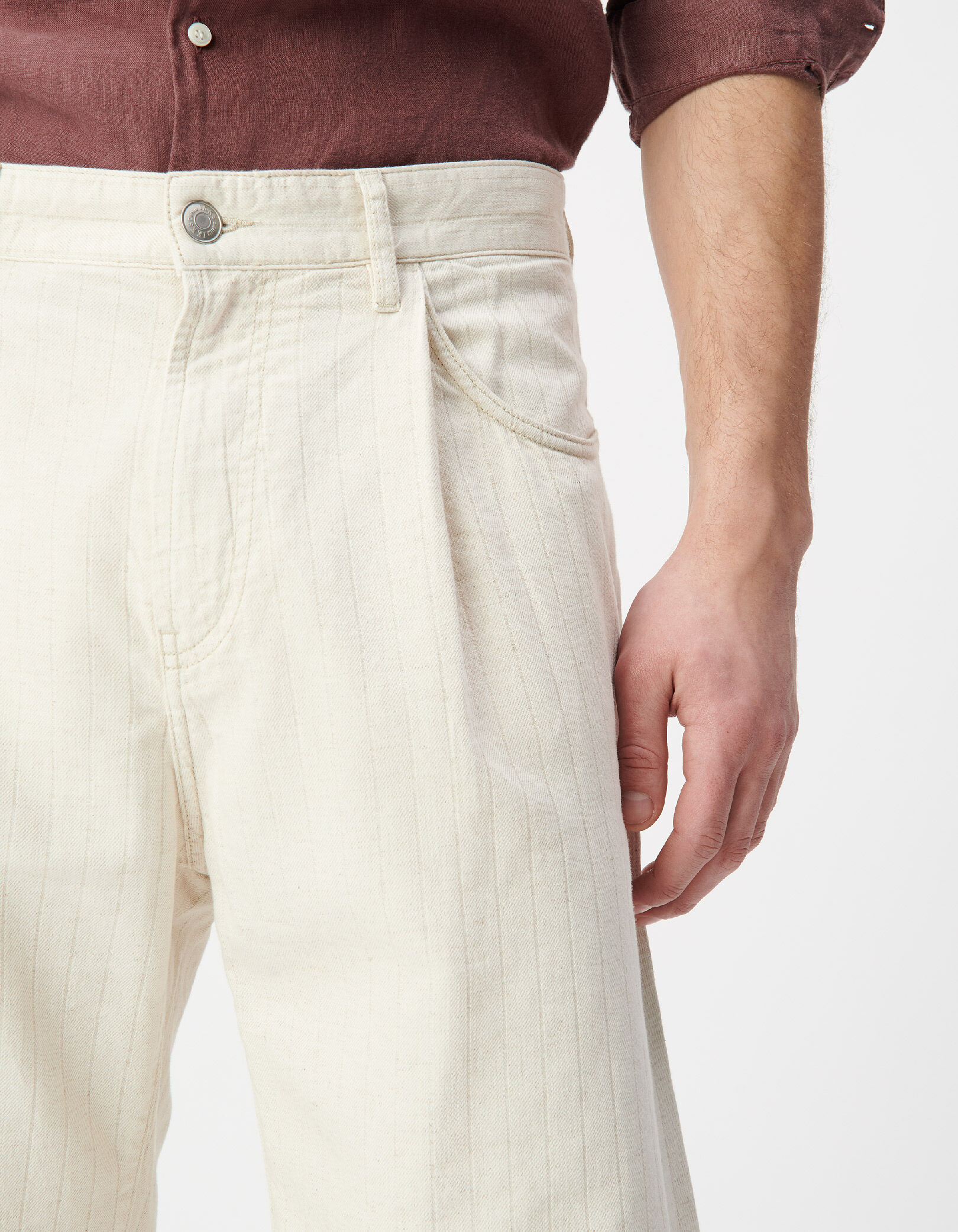 Bermuda en jean écru motif rayures Homme