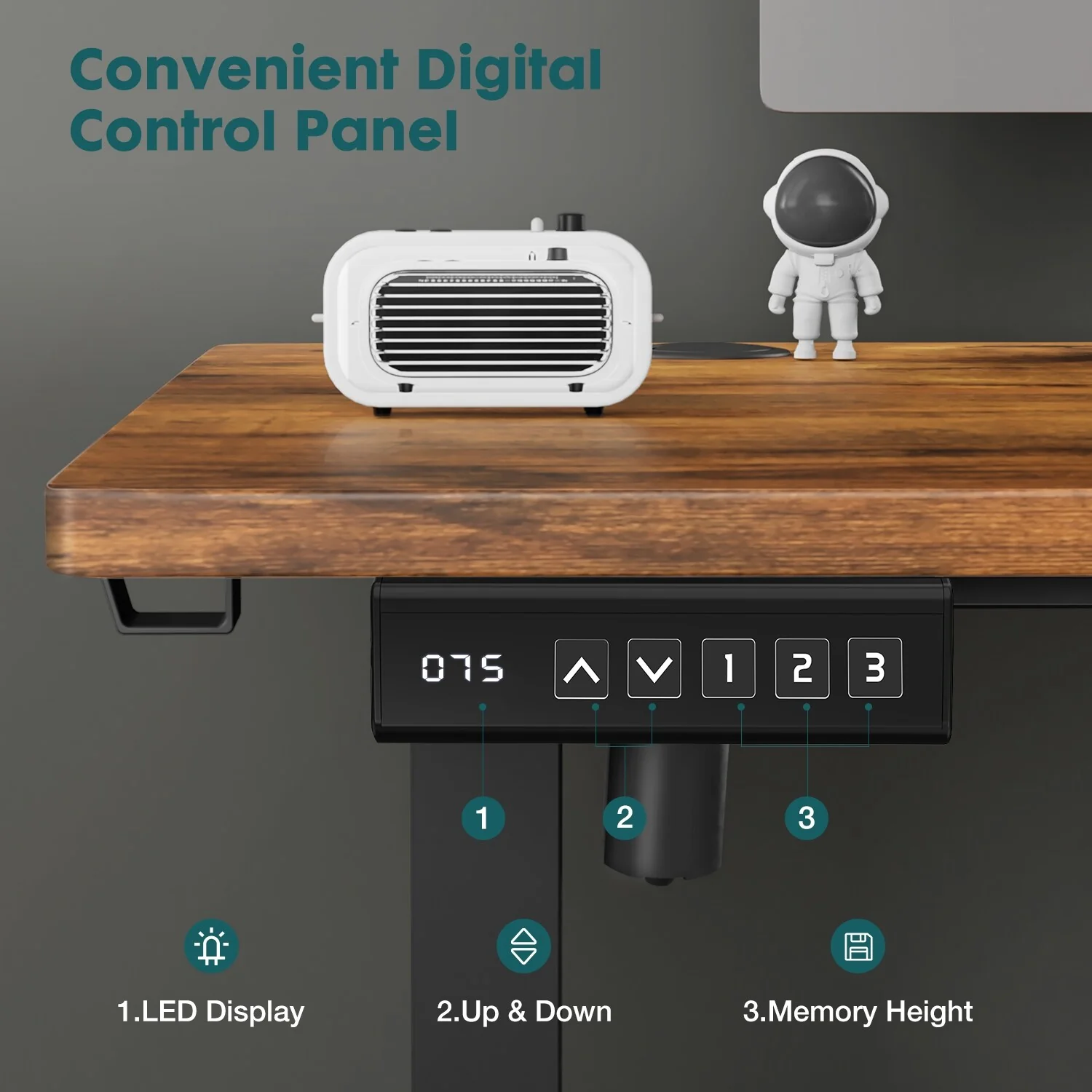 Electric Standing Desk with Adjustable Height & T-Shaped Bracket, Office Desk Computer Desk with 3 Memory Presets
