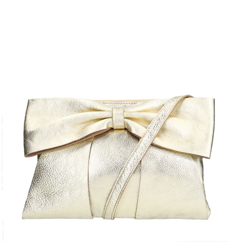 Manfield Gouden leren schoudertas met strik