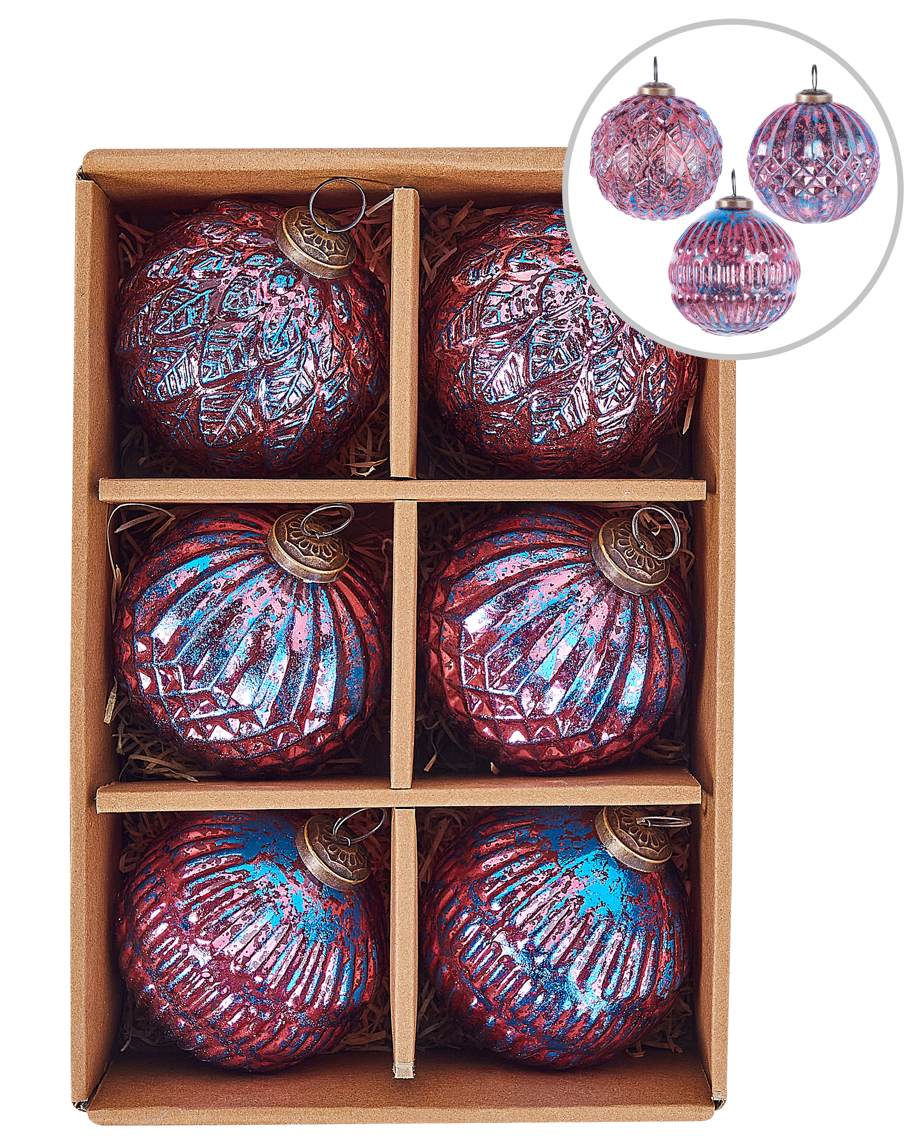 Set of 6 Baubles ASTRAL Glass Pink
