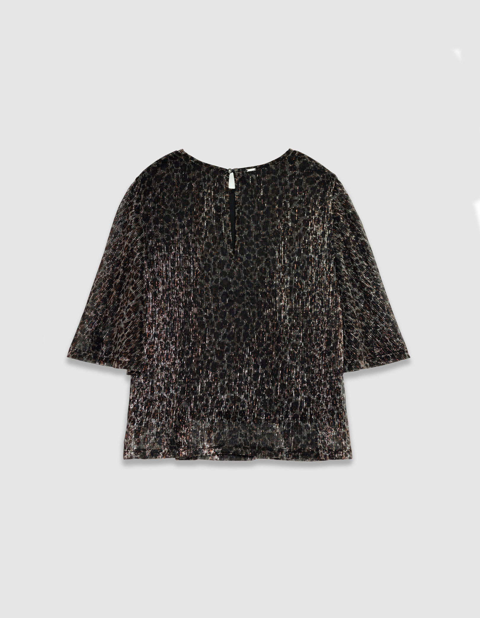 Top noir maille motif léopard lurex Femme