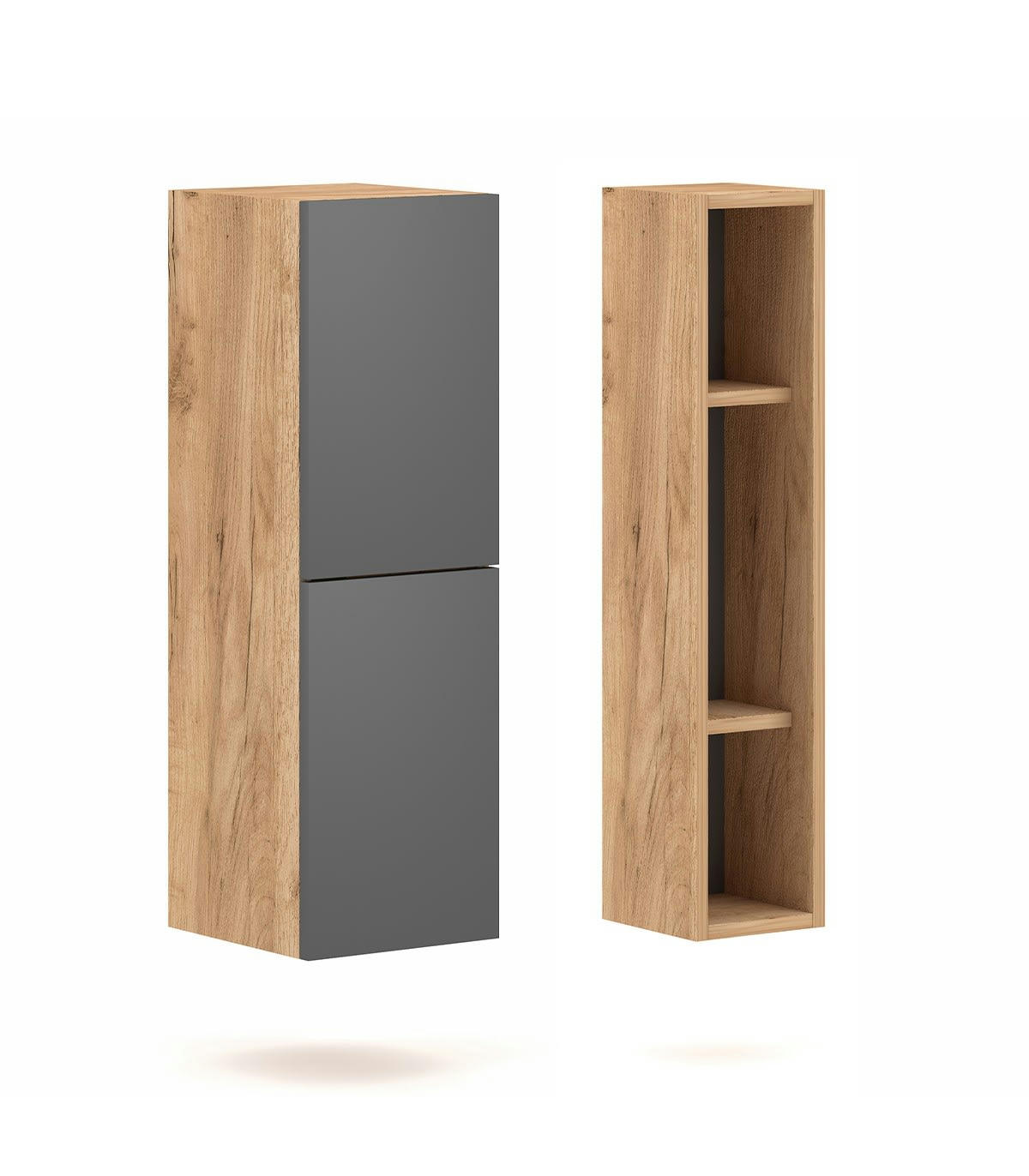 BARCELONA - Lot de 2 colonnes de rangement Murales H80 cm - Décor Chêne et Gris