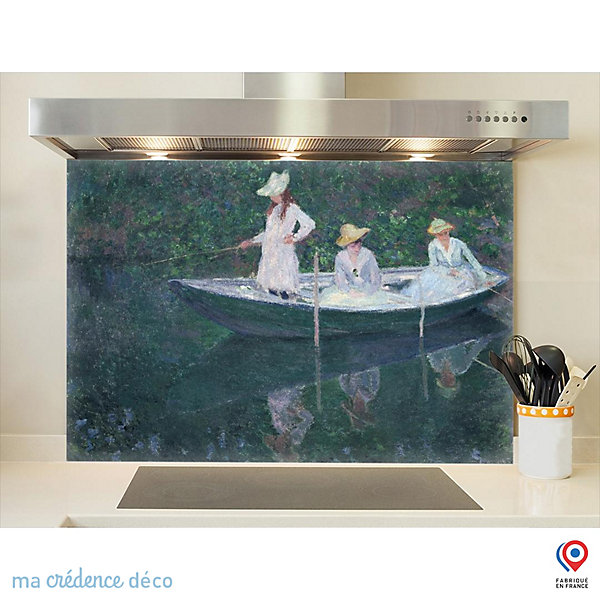 Crédence cuisine fond de hotte Claude Monet, ou la Barque à Giverny - Verre trempé - L 90 cm x H 70 cm - MaCrédenceDéco