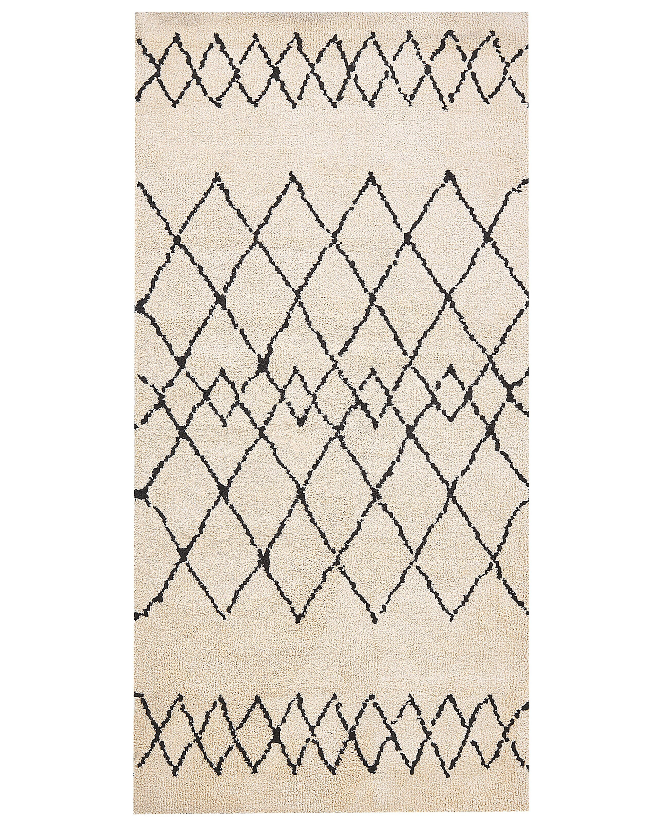 Dywan 80x150 cm geometryczny wzór beżowo-czarny
