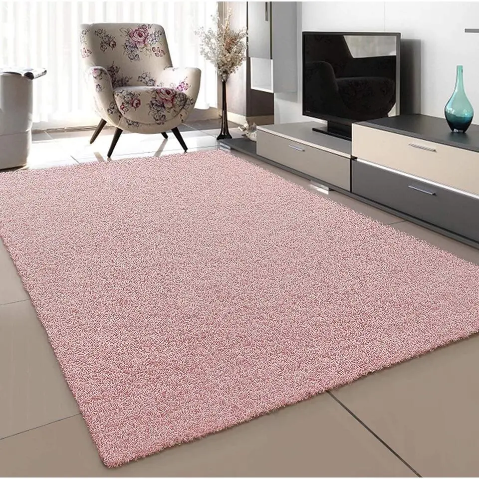 Loca Shaggy Vloerkleed �?Modern Uni Effen �?Roze Hoogpolig & Zacht - 200x290 CM