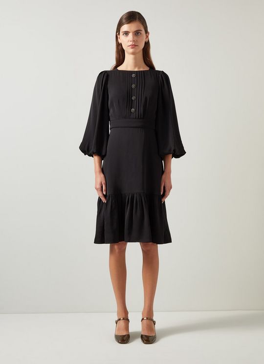 Jade Black Satin Crepe Full Sleeve Short Dress