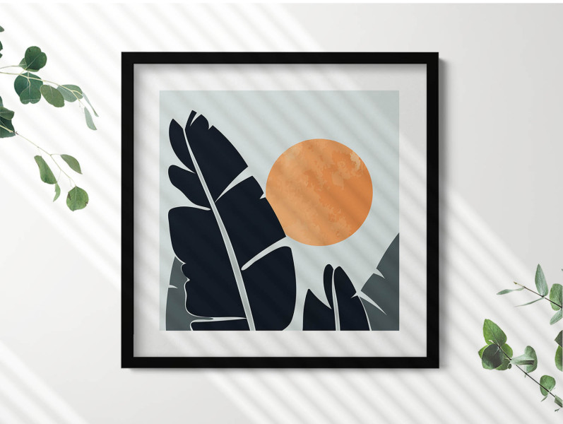 Obraz w czarnej ramie MDF, Minimalistyczne rośliny 50x50 cm