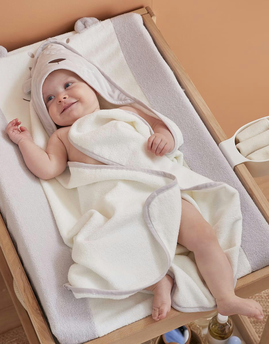 - Set de bain Kendi en éponge et Veloudoux, écru/gris clair