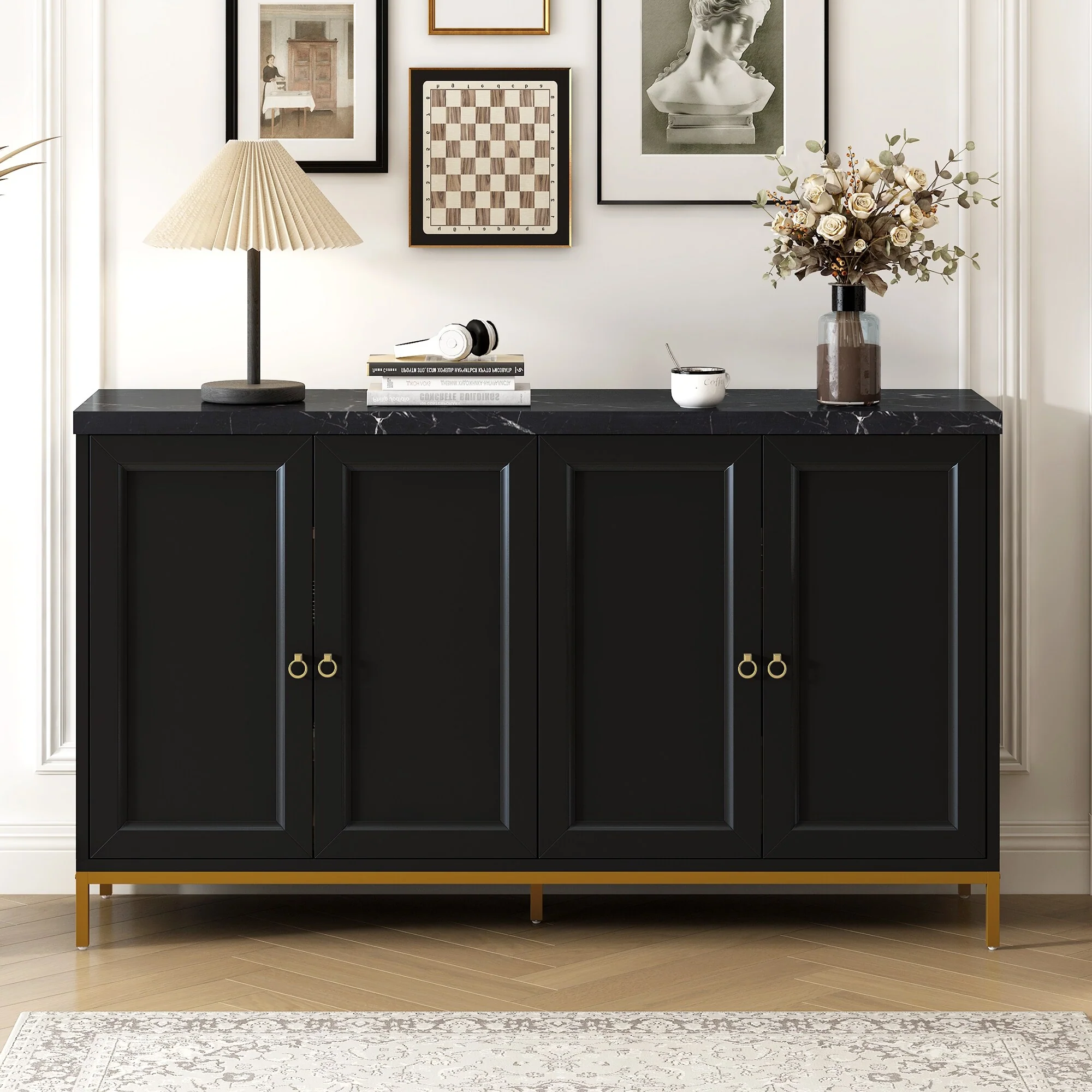 Modern 4-Door Sideboard with Extra Large Storage Space, Metal Handles and Support Legs