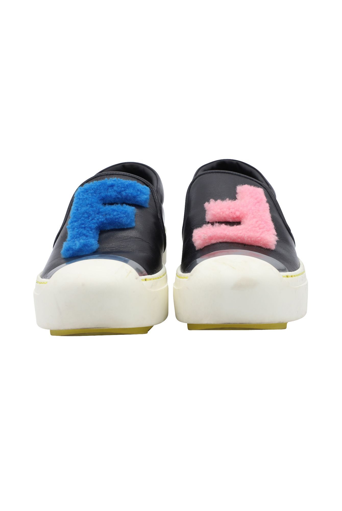 Fendi Preloved FF Shearling Fur Slip-On Sneaker in Black Leather