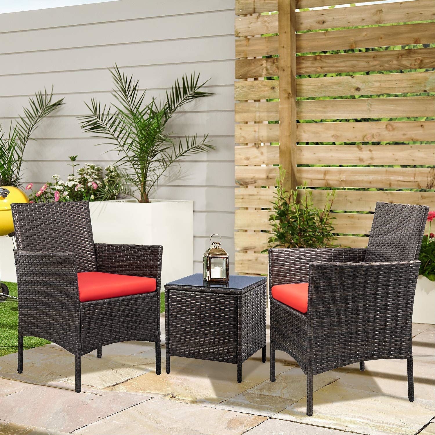 Homall 3 Pieces Patio Porch Furniture Sets PE Rattan Wicker Chairs with Table Outdoor Garden Furniture Sets
