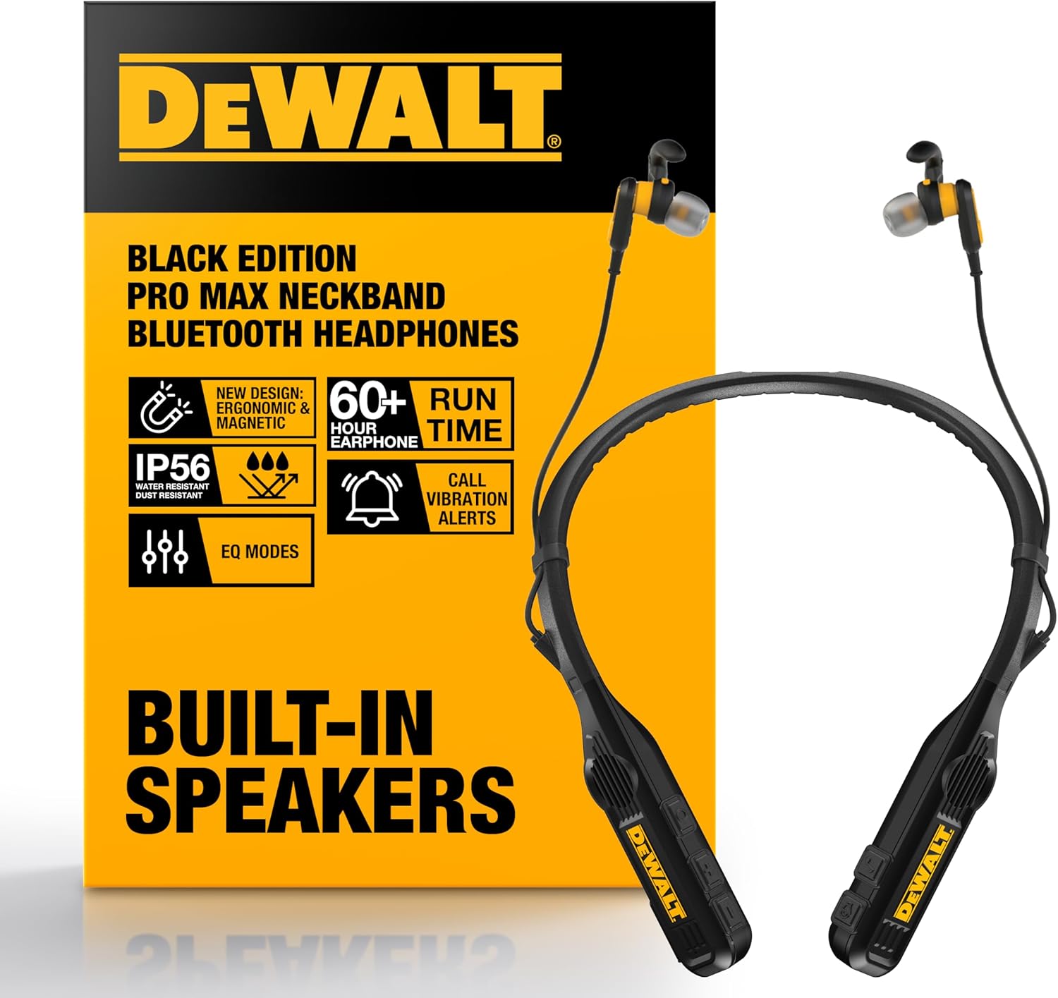 DEWALT Black Edition Pro Audio Bundle: Heavy-Duty 2-in-1 Bluetooth Neckband Headphones + Rugged EVA Travel Case