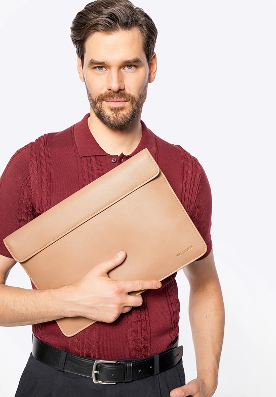 Etui na laptopa 13” z imitacji skóry beżowe