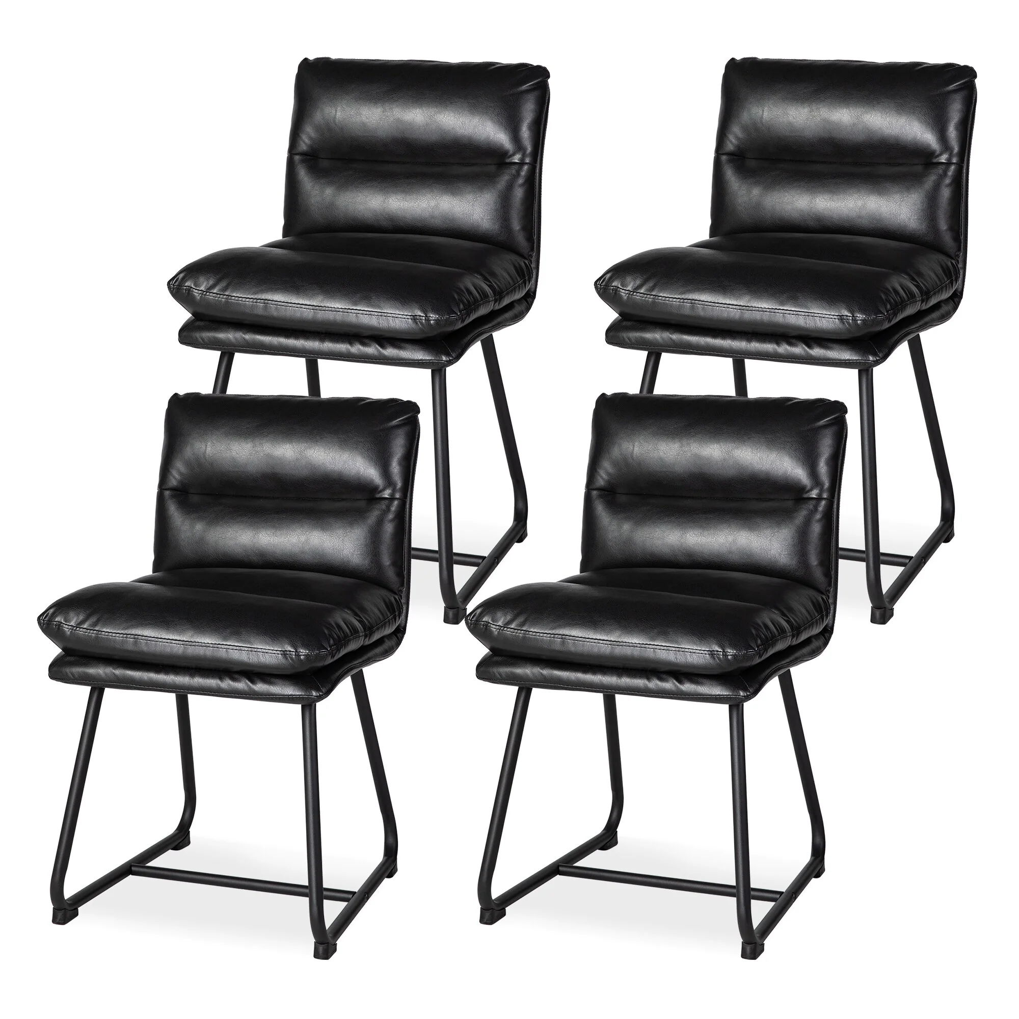 Glitzhome Set of 2/4 Modern PU Leather Thick Upholstered Side Dining Chairs with Metal Legs