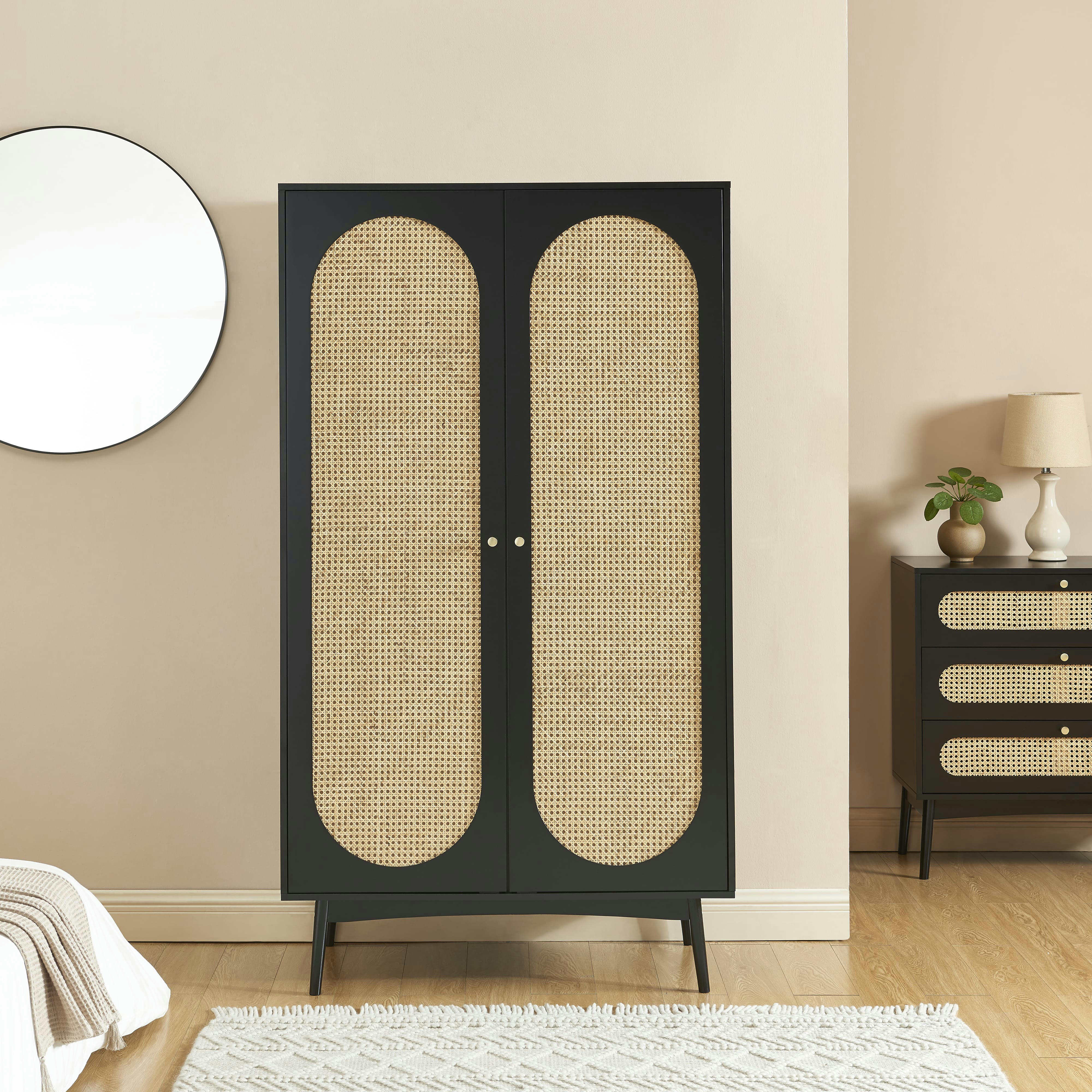 ANATOLE - Armoire  noir et cannage rotin